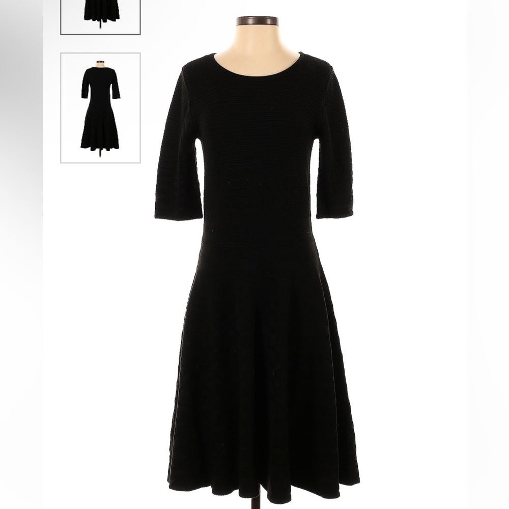 Ivanka Trump Horizontal Ribbed Black Knit Dress Size Small Excellent Condition